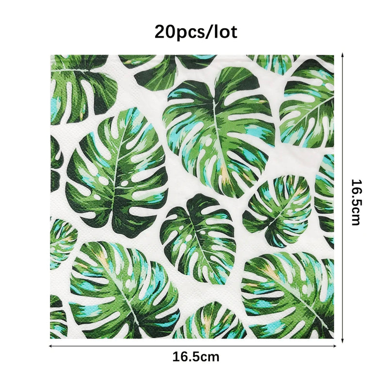 20Pcs Jungle Animals Paper Napkins Tropical Palm Leaves Napkins Towel Jungle Safari Birthday Party Decoration Hawaii Supplies