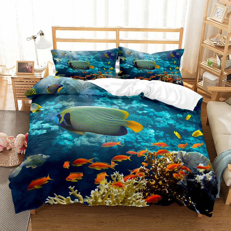 3D Ocean Bedding Set King Queen Double Full Twin Single Size Bed Linen Set