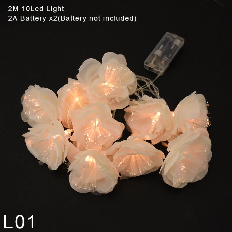 Plumeria String Lights Artificial Frangipani Gardenia Led Lights String Battery Operated for Home Garden Wedding Party Decor