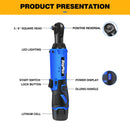 Cordless Ratchet Wrench, 2 x 12V 1.5Ah Batteries, Charger, Power Tool Wrench 3/8" Sq Drive,Cordless Ratchet with 7 Sockets