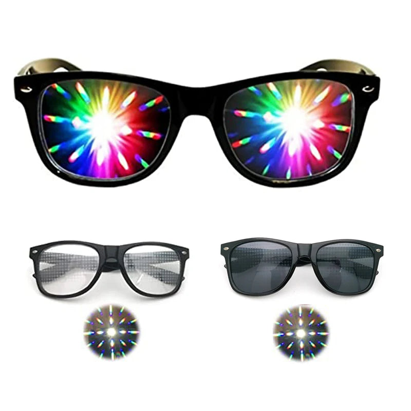 3D Prism Effect Diffraction Glasses Women Sunglasses Rectangle Rainbow Kaleidoscope Festival Style Rave Eyewear Clear/Gray lens