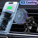 Ice Cooling Magnetic Wireless Car Charger Fast Charging Station for iPhone 16 15 14 13 12 Pro Max MacSafe Car Phone Holder Stand