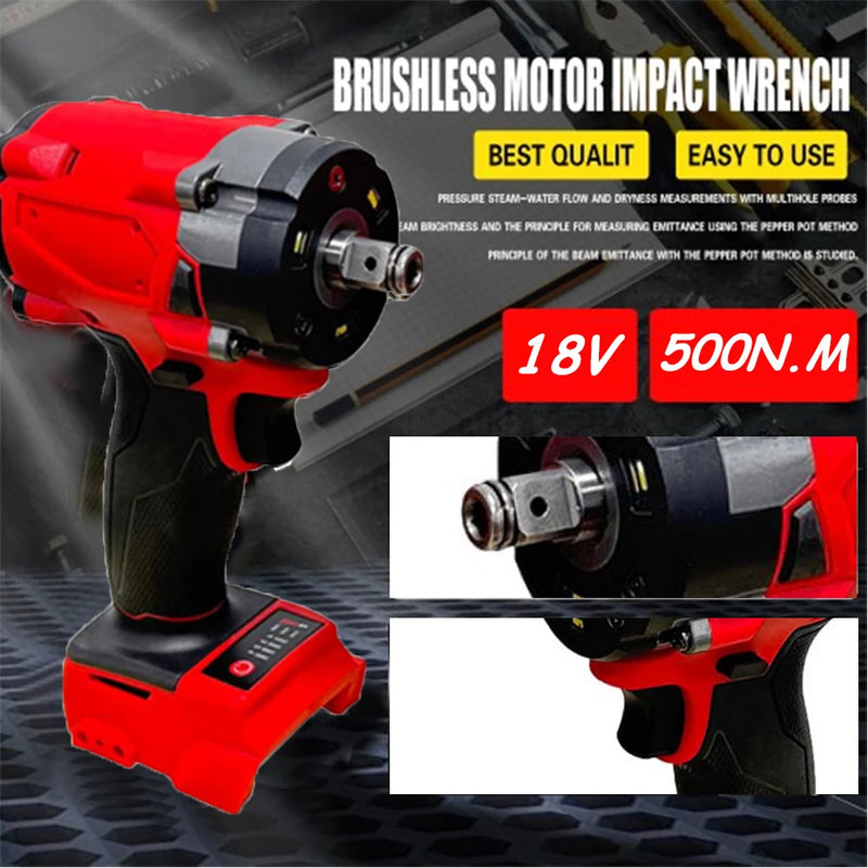 Brushless Impac Wrench 500N.m Electric Driver 1/2" Repair Cordless Screwdriver 4 Gears Power Tools for Milwaukee 18V Battery