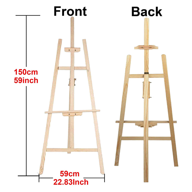 150cm Professional Studio Easel, Solid Pinewood Artist Easel Foldable and Adjustable, A-Frame Easel Stand for Art Craft Display