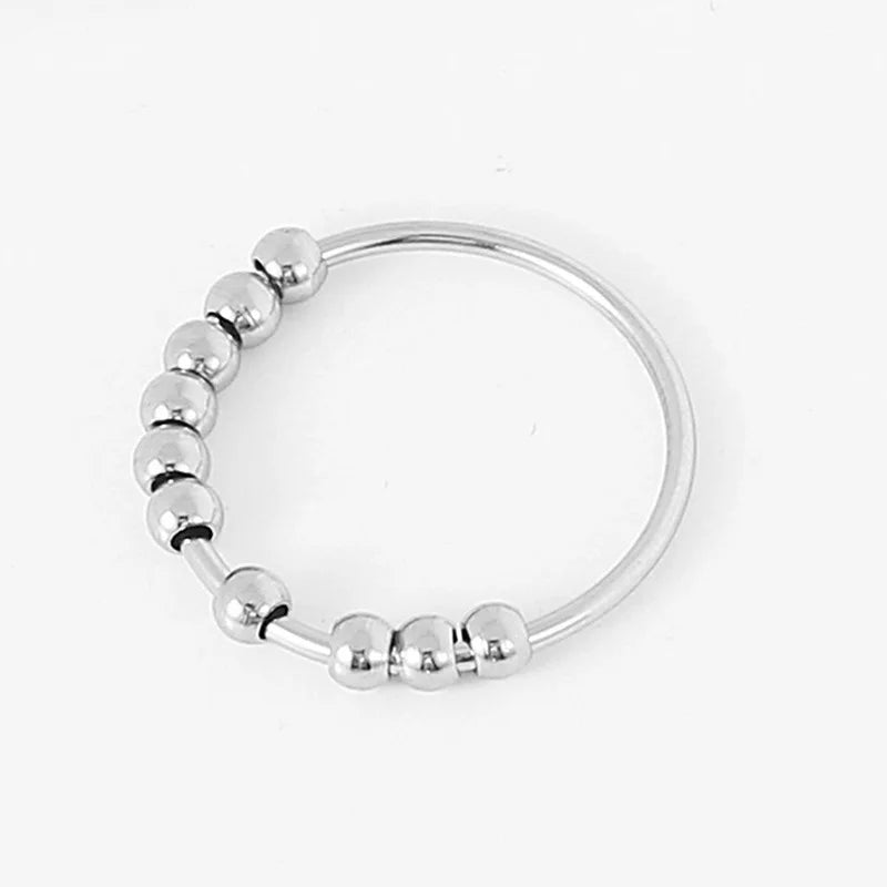 Anti Stress Anxiety Ring Trendy Stainless Steel Beads Ring Fidget Ring Rotate Freely Spinner Ring Toy for Girl Women