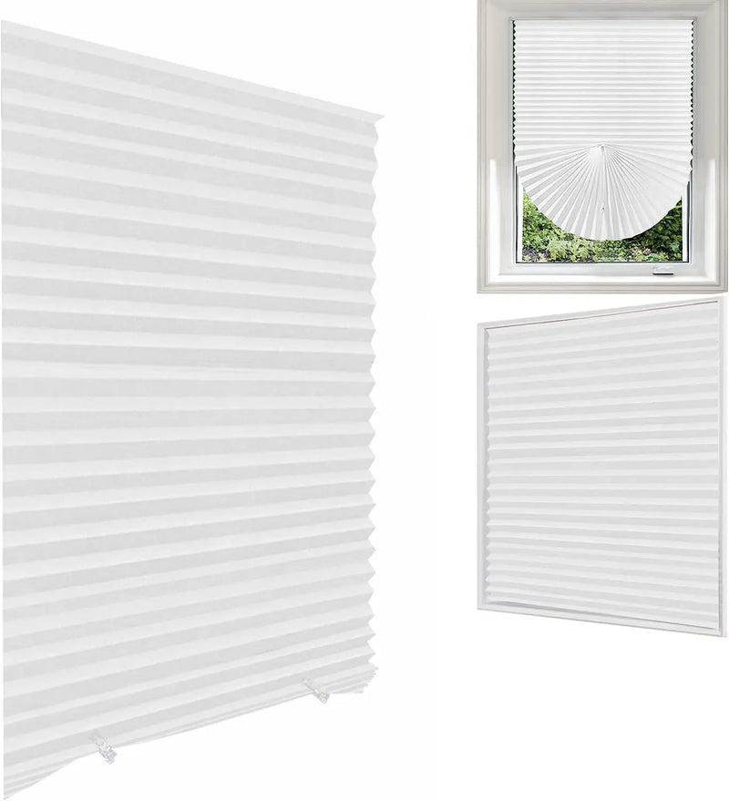 White Blind for Window, Temporary Window Shade, Light Filtering Pleated Fabric Shade ,Self Adhesive Blinds Room Darkening Blind