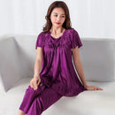 Women Home Clothes Big Nightshirt Shorts Summer Satin Silk Trousers Suit Women Middle-aged Lace Large 5XL Pajamas Bedroom Set