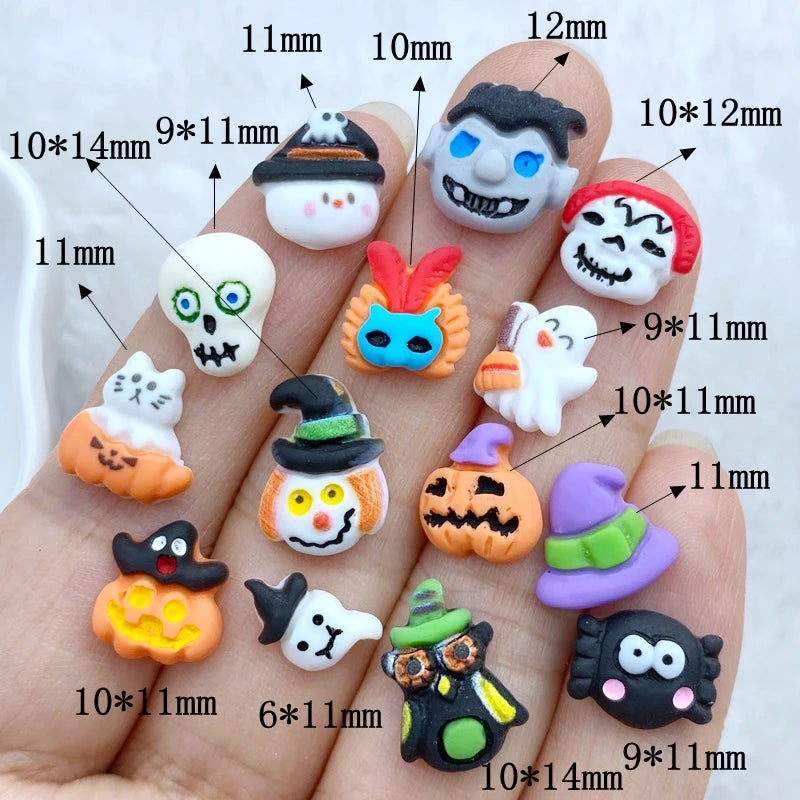 30Pcs New Cute Mini Halloween Collection Resin Flatback Ornament Jewelry Making Manicure Hairwear Accessories