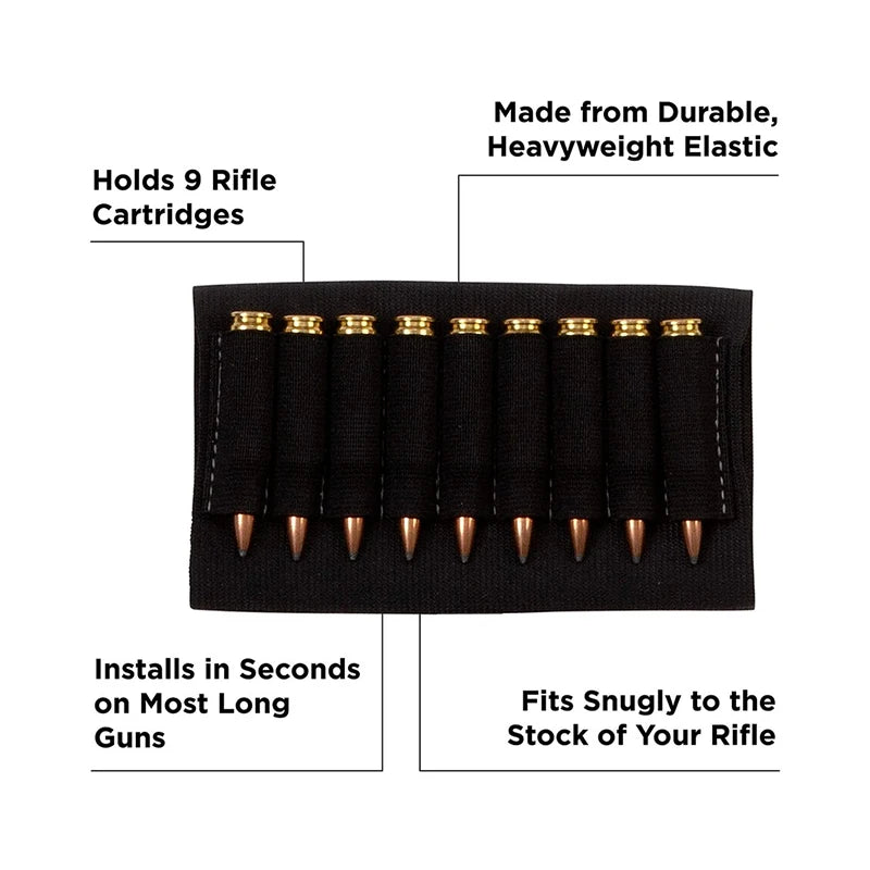 9 Hole Buttstock Ammo Holder Durable Elastic Bullet Bag for Rifle Shell Cartridge Quick Load Butt Cheek Cover