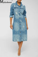 Autumn Women Sexy Ripped Denim Jackets 2021 Vintage Casual Long Jean Jacket Winter Female Long Sleeve Coat Streetwear