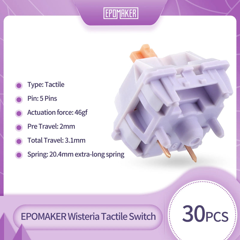 30 Pieces EPOMAKER Wisteria Linear/Tactile Factory Lubed 5pin Switches Set for Hot Swappable Mechanical Keyboard