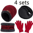 4pcs sets Winter Warm Velvet men Hat Scarf Gloves Set For men and women Girls Outdoor Riding Hat Beanies Neck Protection Scarf C