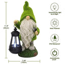 Flocked Garden Gnome Decorations with Solar Lights Resin Cartoon Gnome with Lantern Ornament Lamps Art Craft for Home Garden