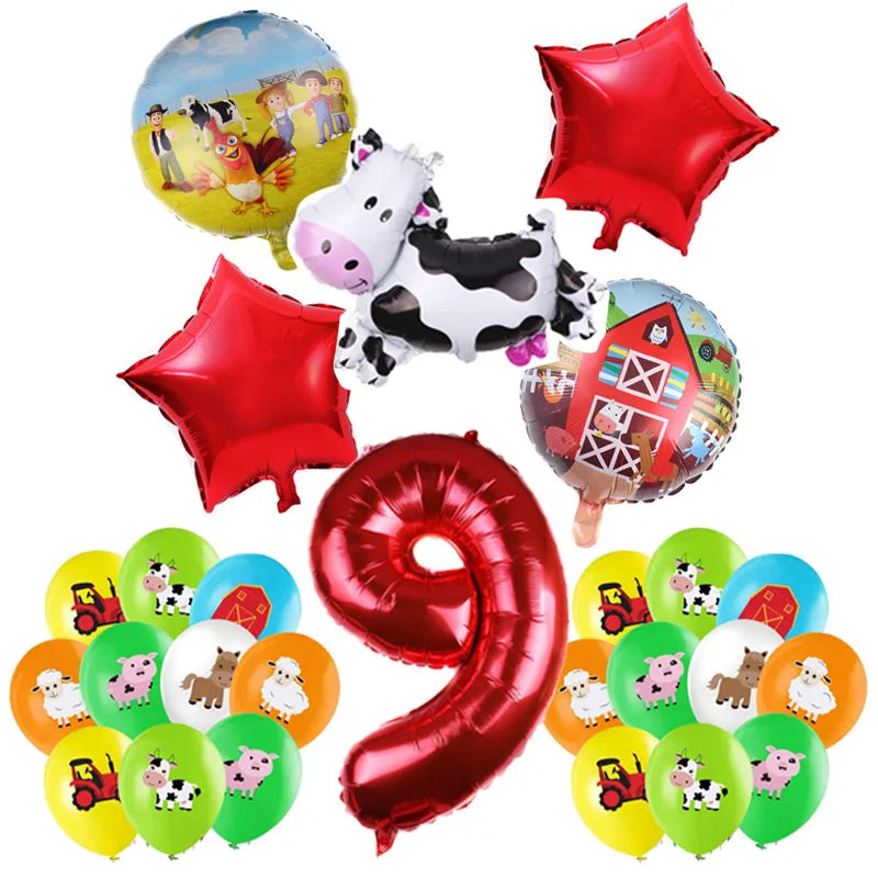 Farm Animal Theme Birthday Party Decorations Ranch Event Suppplies Cow Chicken Disposable Tableware Latex Aluminum Foil Balloon