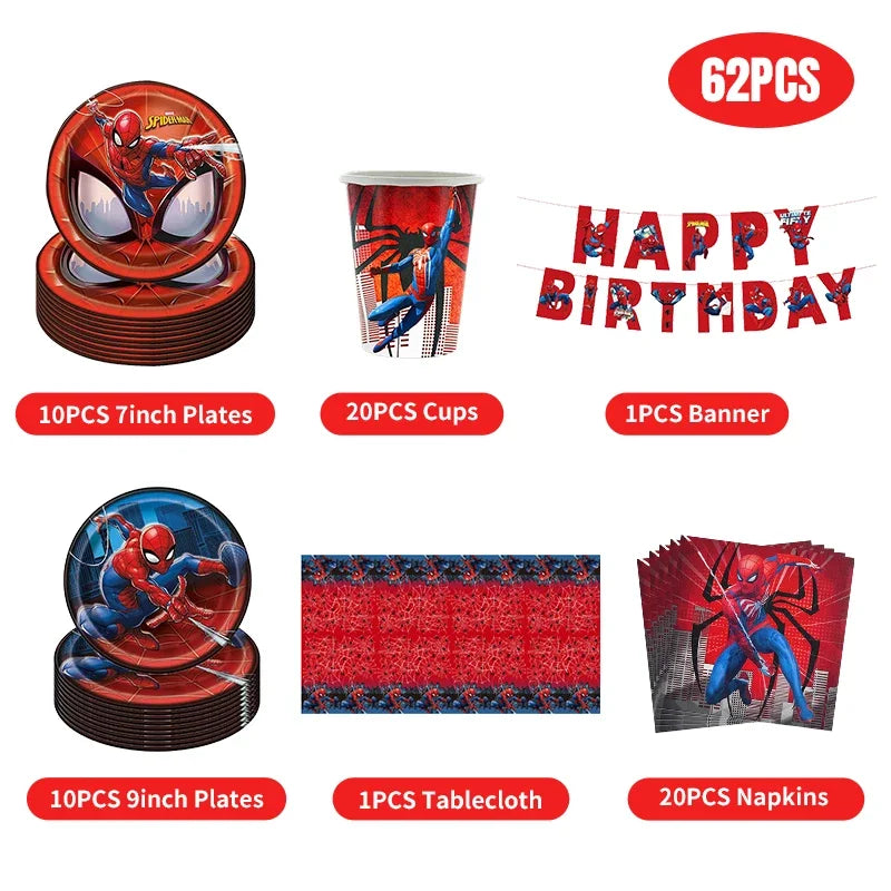 Spiderman Birthday Decorations New Spiderman Aluminum Film Balloon Disposable Tableware Party Plates Straw Supplies Baby Shower