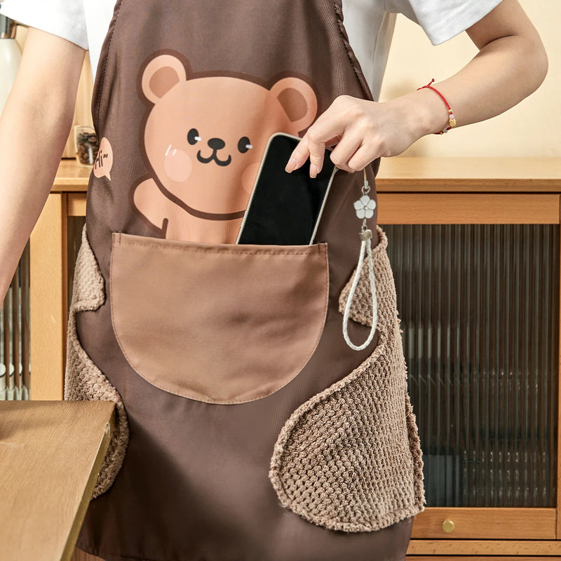 WORTHBUY Cartoon Kitchen Apron With Pocket Waterproof Oilproof Cooking Aprons For Women Men Chef Work Clothes Kitchen Accessorie