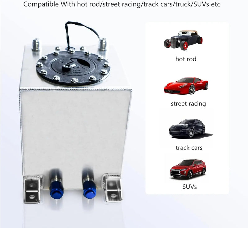 Universal Aluminum 2.5/5/10/15/20 Gallon 10/20/40/60/80L Fuel Surge Cell Tank With Cap and Sensor Foam Inside Silver