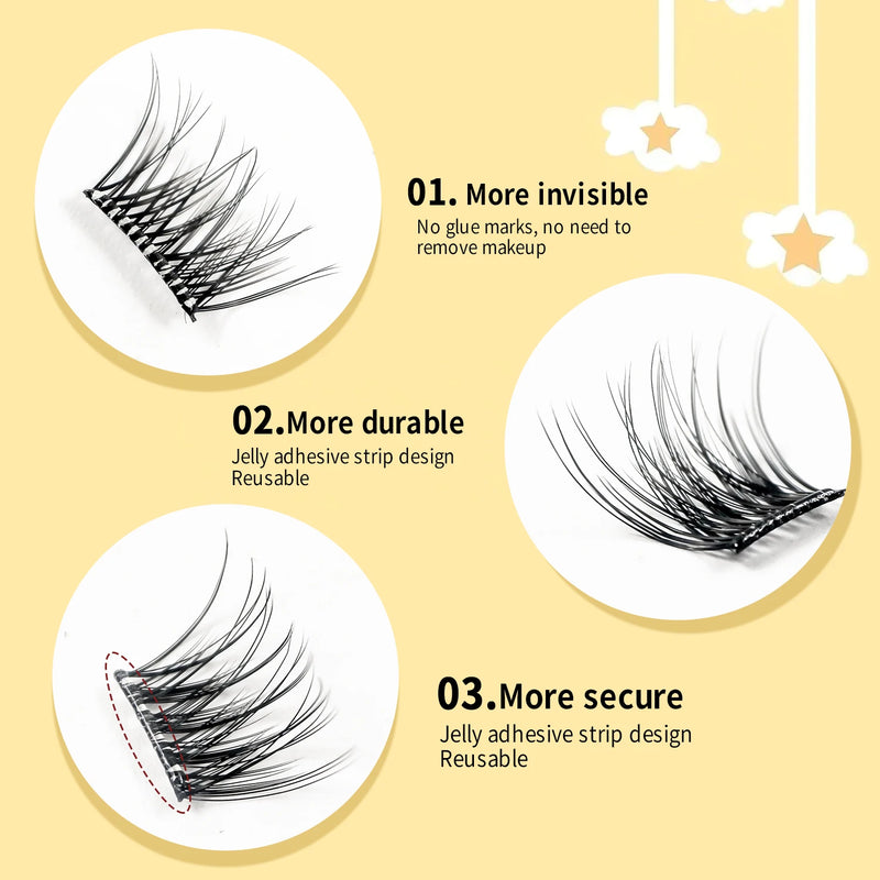 Self Adhesive Lash Clusters Eyelashes Set No Glue Needed Press-on Lashes 8-16mm Individual Lash Extension Kit with Lash Tweezers