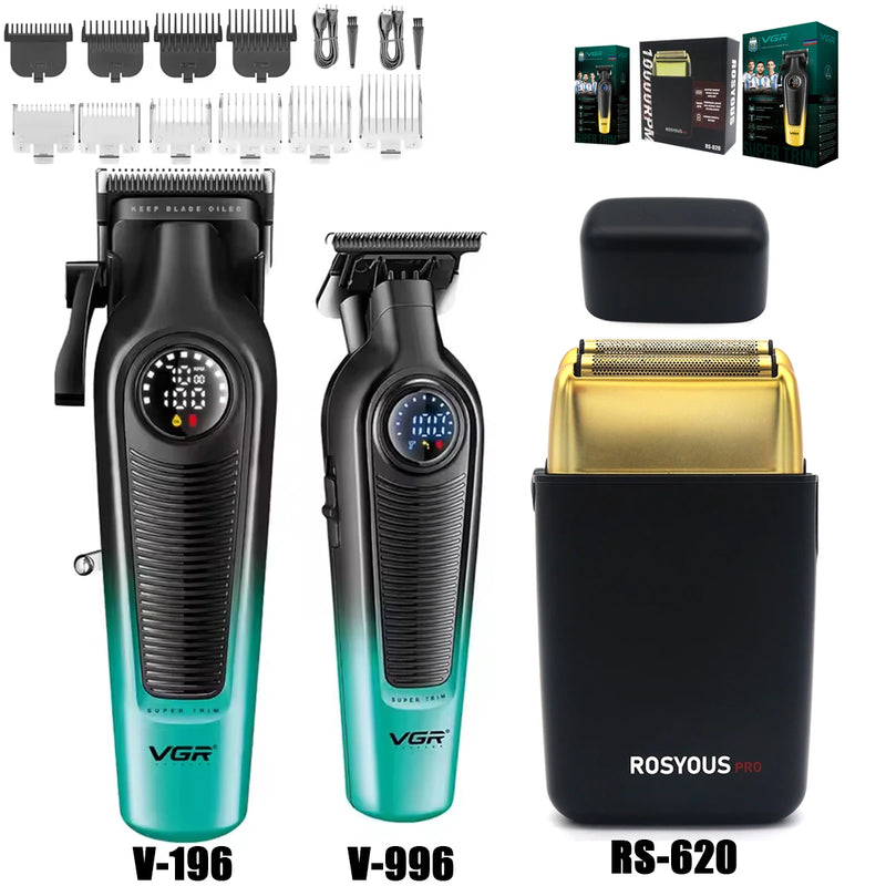 VGR V-996 Men's Professional Hair Clipper with DLC Blade, 7000 RPM, LED Display, Barber Shop Cordless Professional Hair Trimmer
