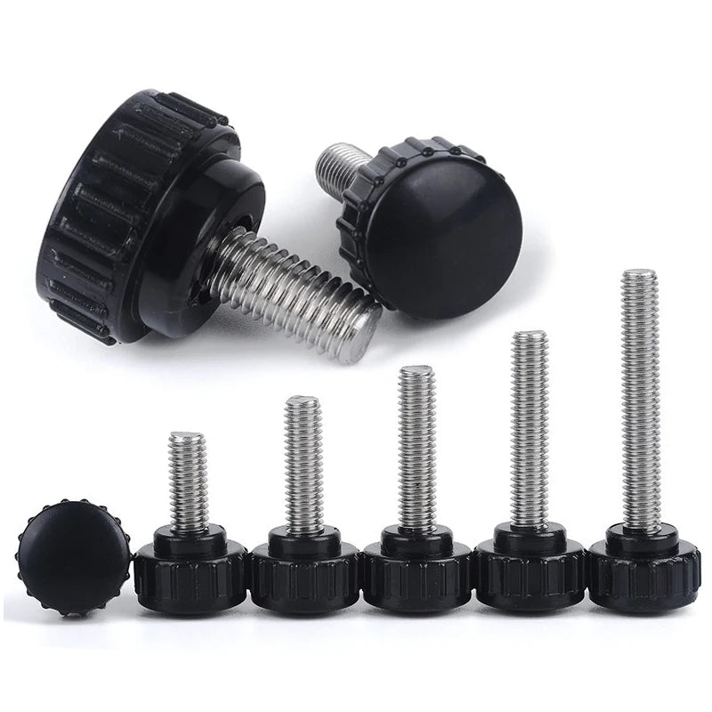 M3 M4 M5 M6 M8 Round Head Handle Hand Screw Round Knurled Rubber Thumb Screw Plastic Tighten Bolt Nuts Knob 304 Stainless Steel