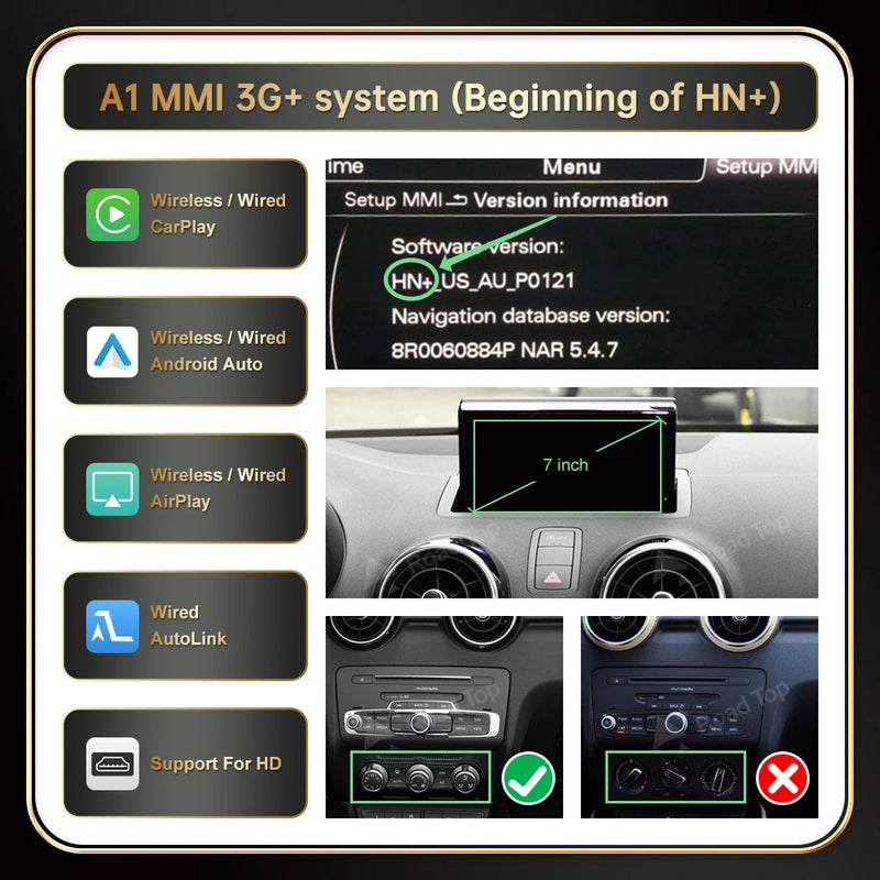 Wireless CarPlay Android Auto Interface for Audi A1 2013-2018 Q3 2014-2018 RMC HN+ with Mirror Link AirPlay Car Play Functions