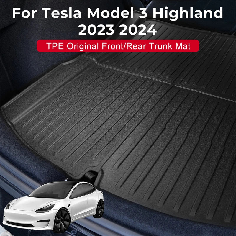 For Tesla New Model 3+ Highland 2023 2024 Front Trunk Pads Rear Lower TPE Trunk Frunk Mats Model 3 Waterproof Car Accessories