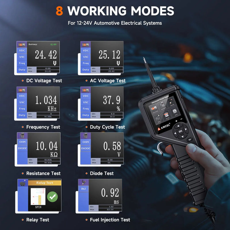 ANCEL PB600 Car Battery Tester Rleay Test Power Probe Circuit Tester Kit Electrical Integrated Auto Battery System Diagnostic