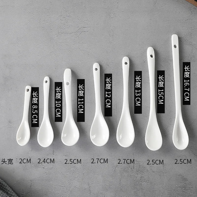 5/10/20/30PCS Ceramic Long Handle Spoons Flatware Dessert Spoon Ice Cream Spoon Tableware Tea  Honey Supplies Kitchen Tools