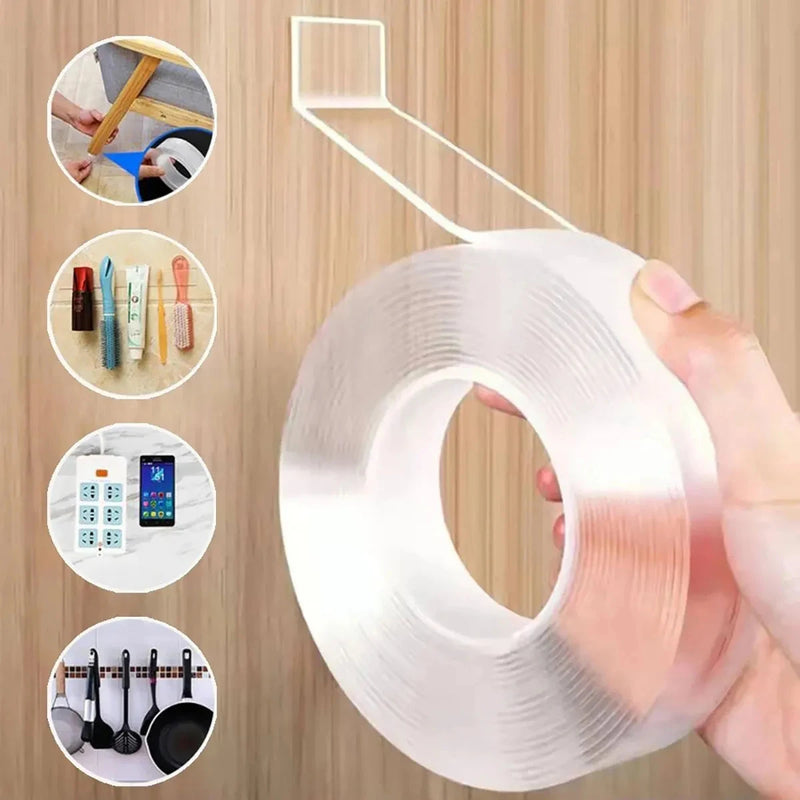 1/3/5M Nano Transparent Double-sided Tape Acrylic Material Traceless Washable Reusable Stationery School Office Supplies