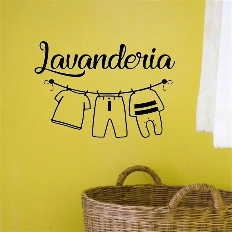 Italian Words Lavanderia Wall Sticker Panni Stesi Wall Decals Laundry Room Decoration Waterproof Removable Wallpaper