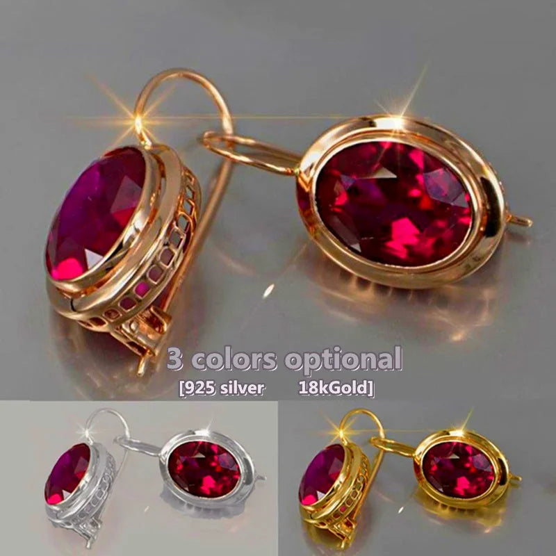 Luxury Boho Jewelry Accessories Vintage Oval Ruby Crystal Zircon Creative Earrings for Women Girl Aesthetic Earring Pendientes