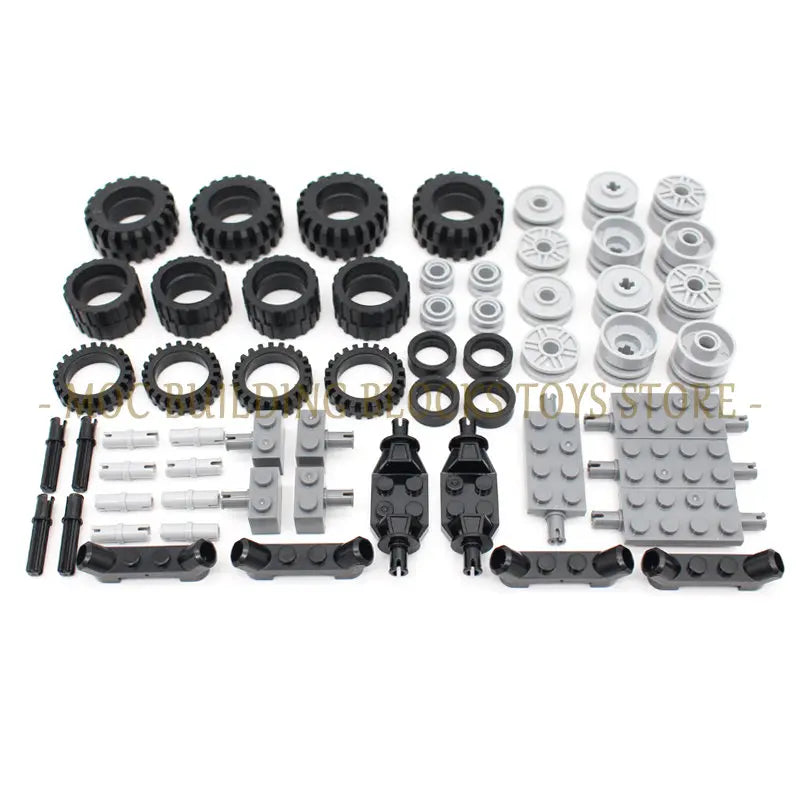 56PCS Moc Technical Wheel Building Blocks Bricks Pin Tyre Axle Connector Car Technology Automobile Parts Set Toy