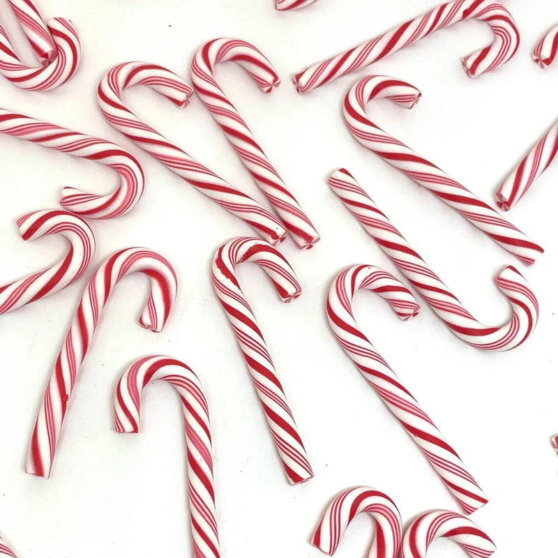 5/10/20pcs Cute Polymer Clay Fake Peppermint Candy Canes Miniature, Cabochon, Kawaii Christmas Decorations Ornaments