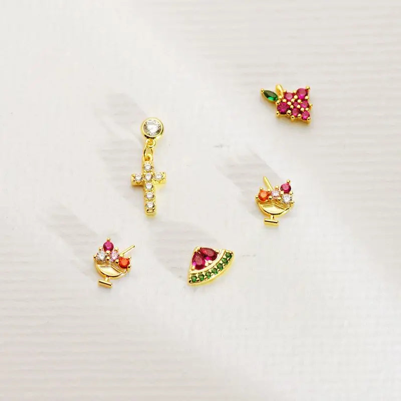 TIANDE Gold Color Ice Cream Shape Stud Earrings for Women Color  Zircon Piercing Small Earrings 2023 Fashion Jewelry Wholesale