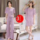 Ice Silk Pyjamas Three-Piece Set of Women's Homewear Trousers Simple Leisure and Comfortable Loose Short-Sleeved Shorts Suit