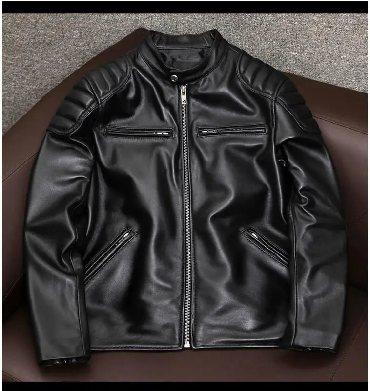 YR!Free shipping.Mens real natural cowhide cloth.100%.Cool Motor Rider leather jacket.Plus size slim fit real leather cloth