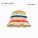 Sun Hat Women's Summer Sun Protection UV Protection 2024 New Beach Vacation Fisherman Hat Rainbow Colorful Striped Basin Hat