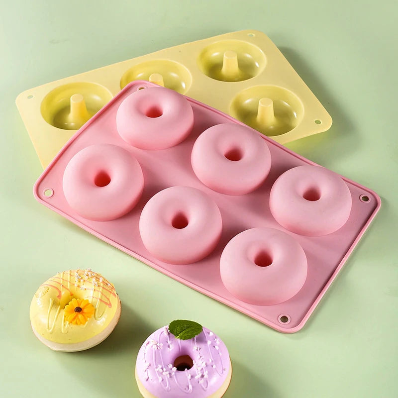 6 Donut Cake Silicone Molds Kitchen Baking Cookie Mold High Temperature Resistant Baking Tray Donut Making Mold Cake Accessories