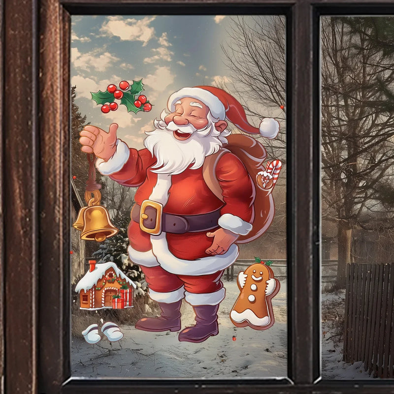 Christmas Cartoon Santa Claus Gingerbread Man Glass Window Sticker Xmas Decor Wall Stickers Merry Christmas Happy New Year 2025