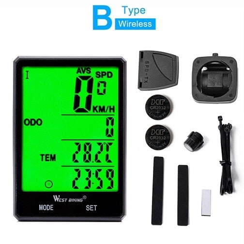 WEST BIKING Bike Computer Multifunction LED Digital Rate MTB Bicycle Speedometer Wireless Cycling Odometer Computer Stopwatch