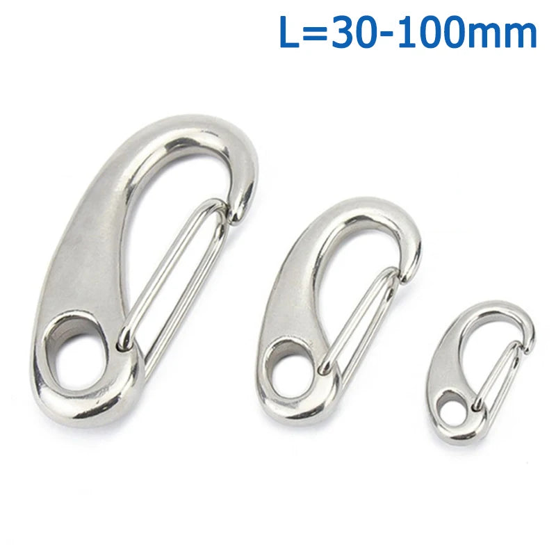 1-10pcs Length 30/40/50/70/100mm 304 Stainless Steel Egg Shape Spring Snap Hook Clip Wire Rope Quick Link Carabiner Boat Marine