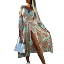Stylish Women Casual Dress Breathable Women Beach Dress Slim Waist Ethnic Bohemia Print Long Dress  Womenswear