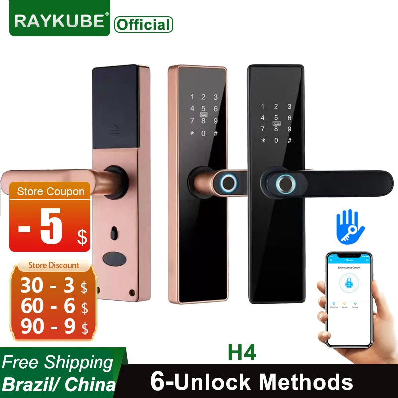 RAYKUBE H4 TT Lock Electronic Lock Bluetooth Smart Door Lock Fingerprint Lock Password IC Card Key For Smart Home