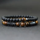 Hiphop Men Bracelet Set 2 Pieces High Quality Zirconia Braclet Natural Lapis Lazuli Lava Tiger Eyes Stone Braslet Gift For Him