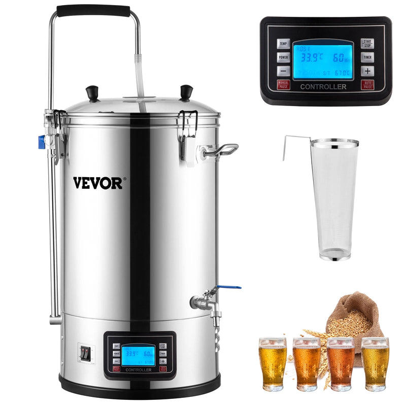 VEVOR 35L 110/220V 304 Stainless Steel All-in-One Home Beer Brewer Electric Brewing System with Pump Brewing Beer Equipment Kit