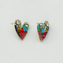 Multi Color Heart Earrings For Women Copper Glass Beads Cluster Metal Post Studs Fashion New Style Jewelry Girl Party Gift C1220