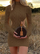 Weird Puss Chic Knitting Backless Sexy Mini Dresses Women Long Sleeve Turtleneck Stretchy Soft Bodycon Autumn Streetwear Outfits