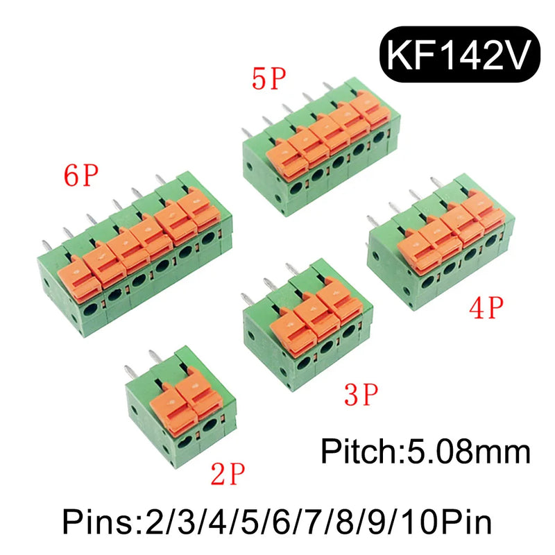 5/10Pcs 5.08mm Pitch KF142V KF142R Push-in Spring Screwless Terminal Block Straight/Bent Foot 2/3/4/5/6/7/8/9/10P PCB Connector