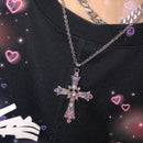 Gothic Big Zircon Cross Necklace Unisex Y2K Irregular Goth Large Cross Pendant Necklaces  for Men Women Couple Necklace Jewelry