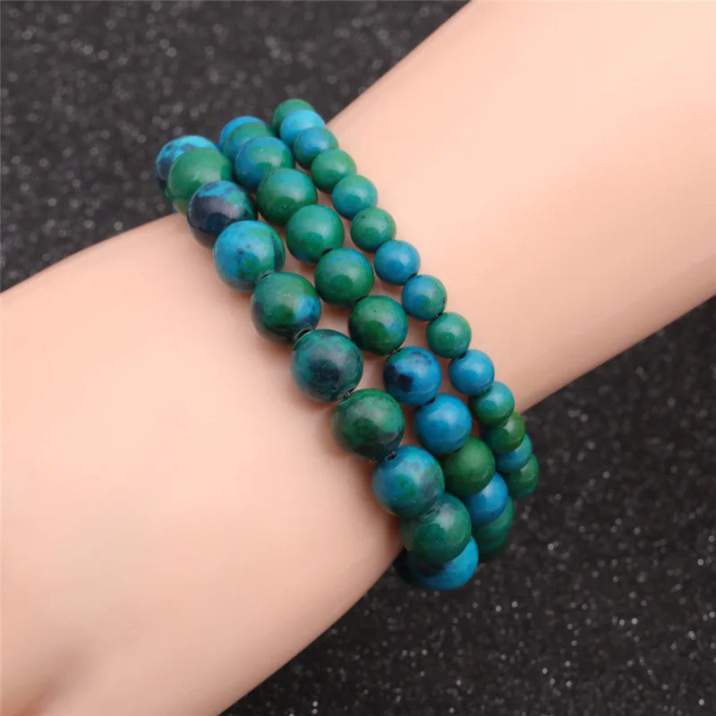 Chrysocolla Malachite Bracelets Women Men Natural Stone Beads Bracelet Round Diabetes Relief Bracelet Healing Jewelry 6/8/10mm